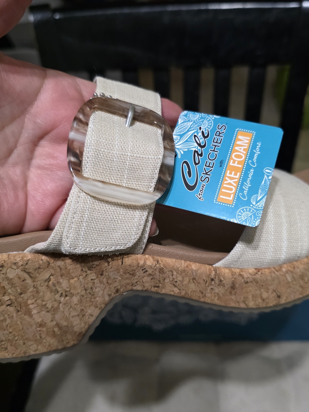 Skechers Women's Natural Linen Double-Band Cork Platform Sandalsne New Size 9.5 - Picture 5 of 8